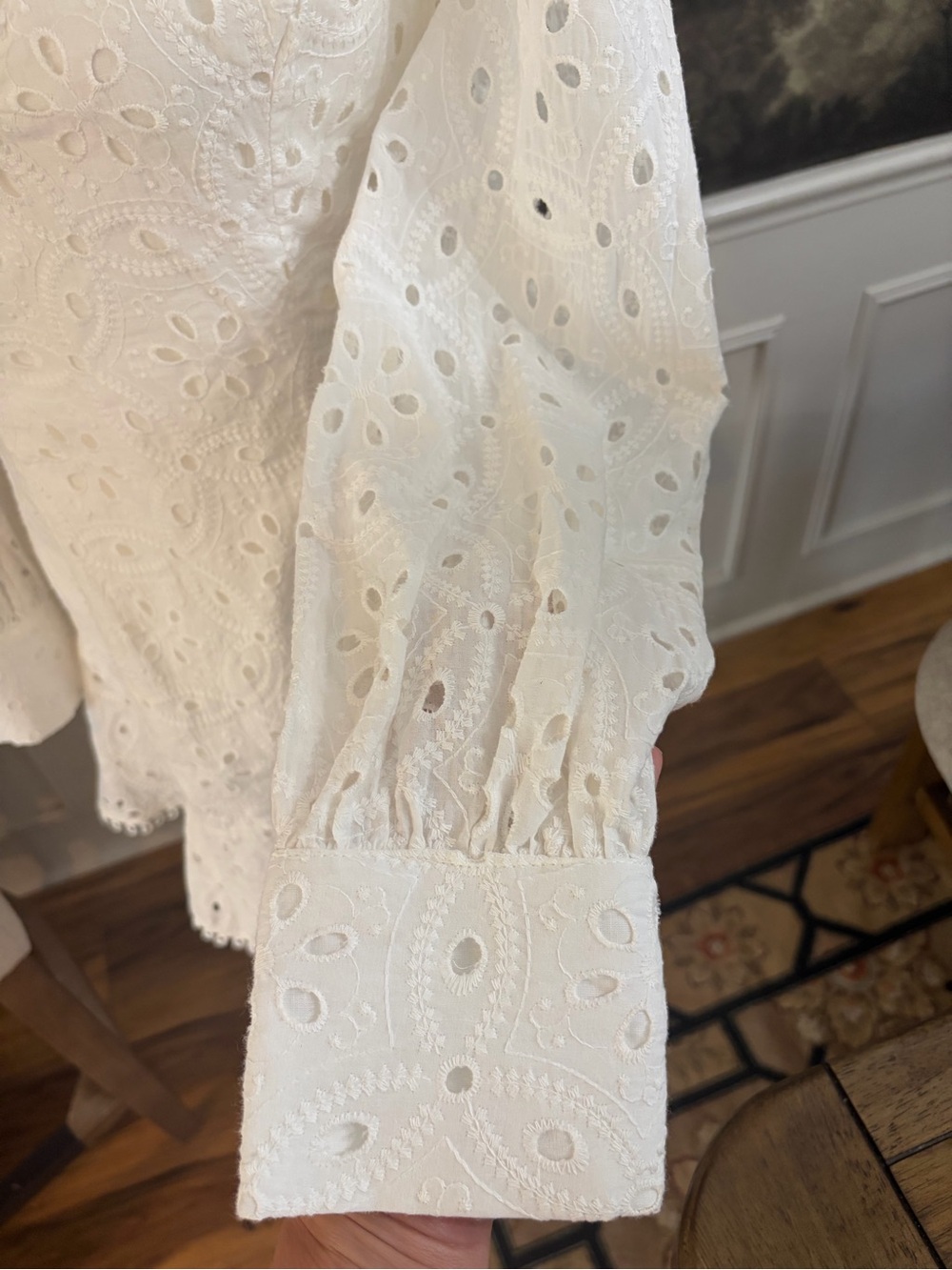 Princess Polly White Eyelet V-Neck Long Sleeve Mini Dress - Picture 8 of 12